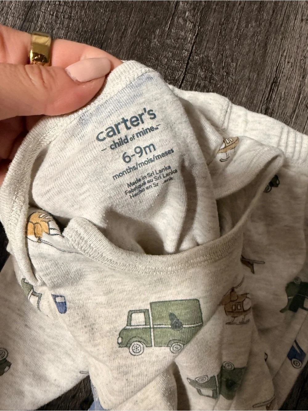 Neutral Transport-Print Kids Pajama Set - Grey with Blue & Green
